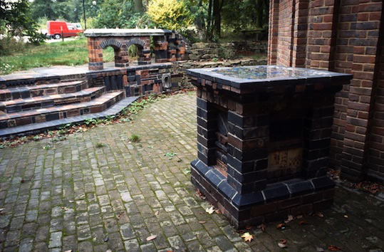 Steps, balustrading and bird bath