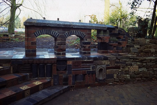 Steps, balustrading and bird bath